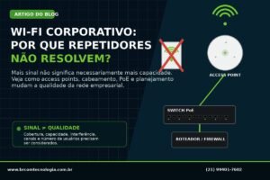 Capa do artigo da BRCOM sobre Wi-Fi corporativo e por que repetidores não resolvem