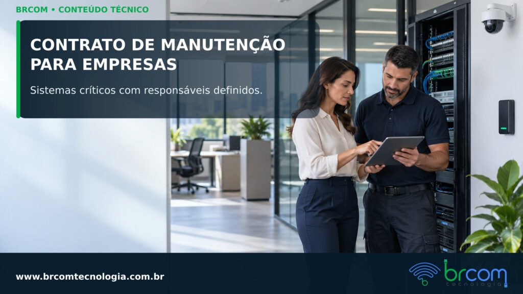 Gestora de empresa e técnico revisam o inventário de sistemas críticos em um escritório moderno; imagem ilustrativa gerada por IA.