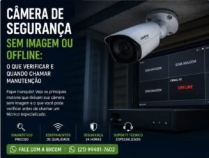 Monitor de CFTV com uma câmera sem imagem e outra offline
