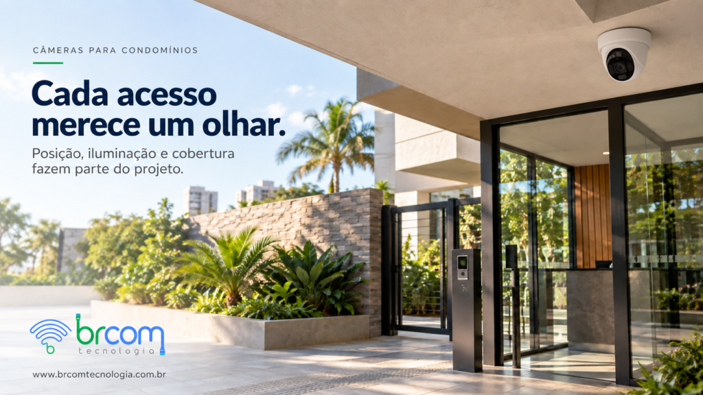 Câmera de segurança instalada na entrada de um condomínio residencial