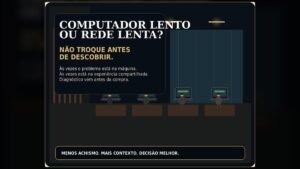 Técnico avaliando se a lentidão está no computador ou na rede