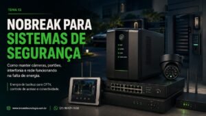 Nobreak instalado em rack de CFTV, rede e controle de acesso