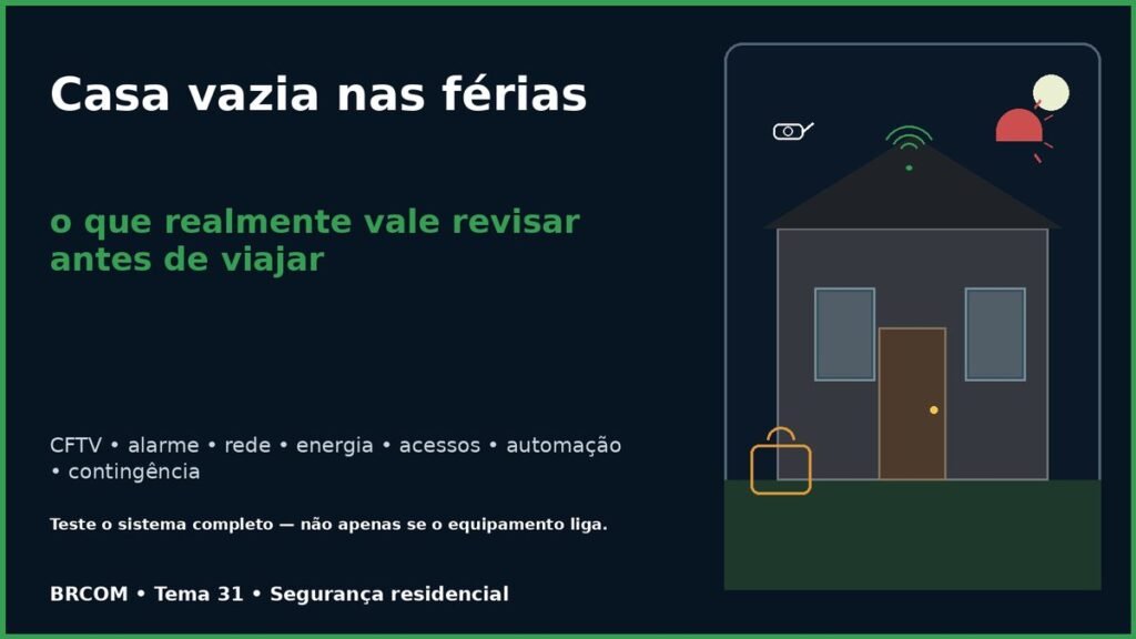 Casa vazia com alarme e câmeras revisados antes da viagem